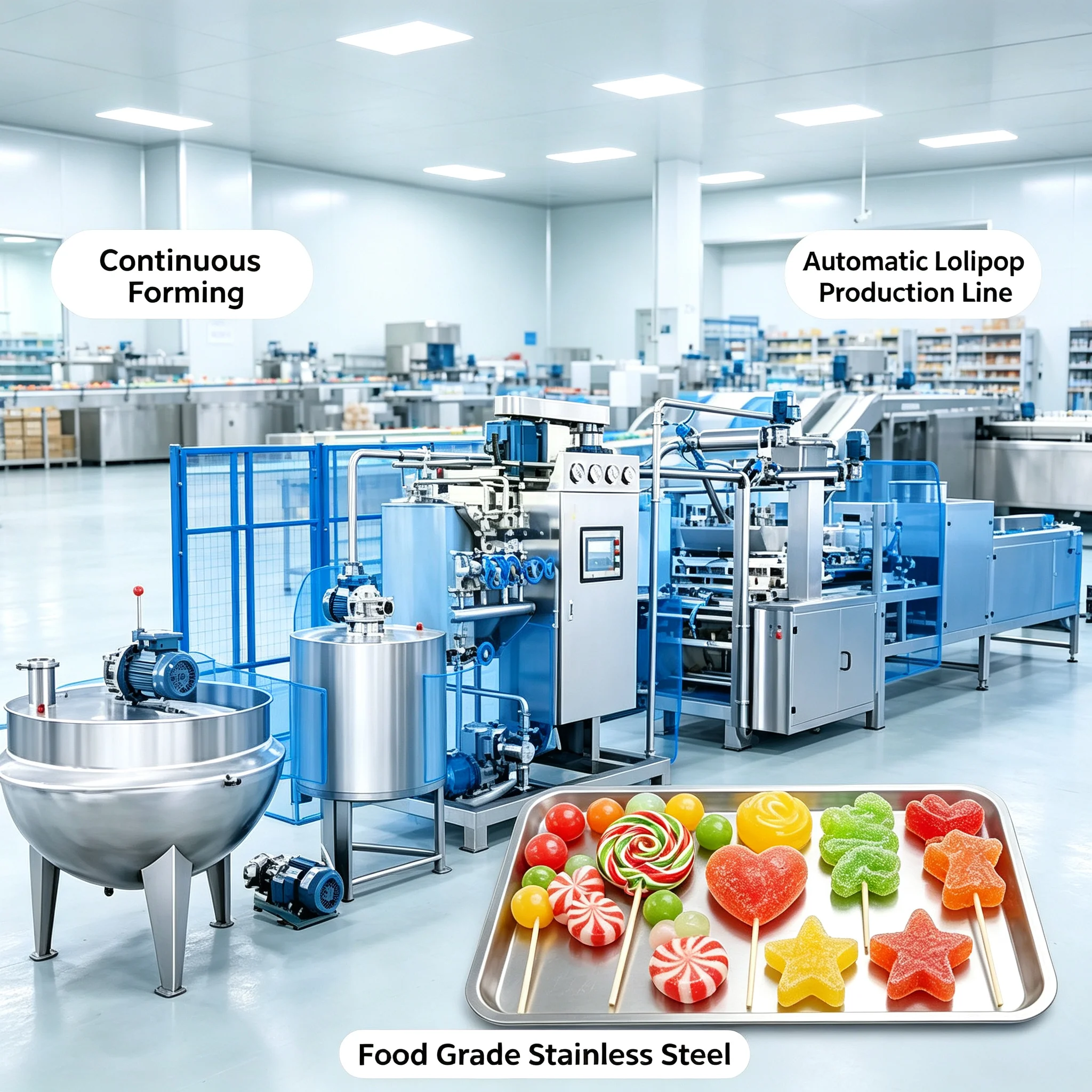 Commercial Candy Processing Line Fully Automatic Lollipop Maker for Multi Shape Sweets Customized