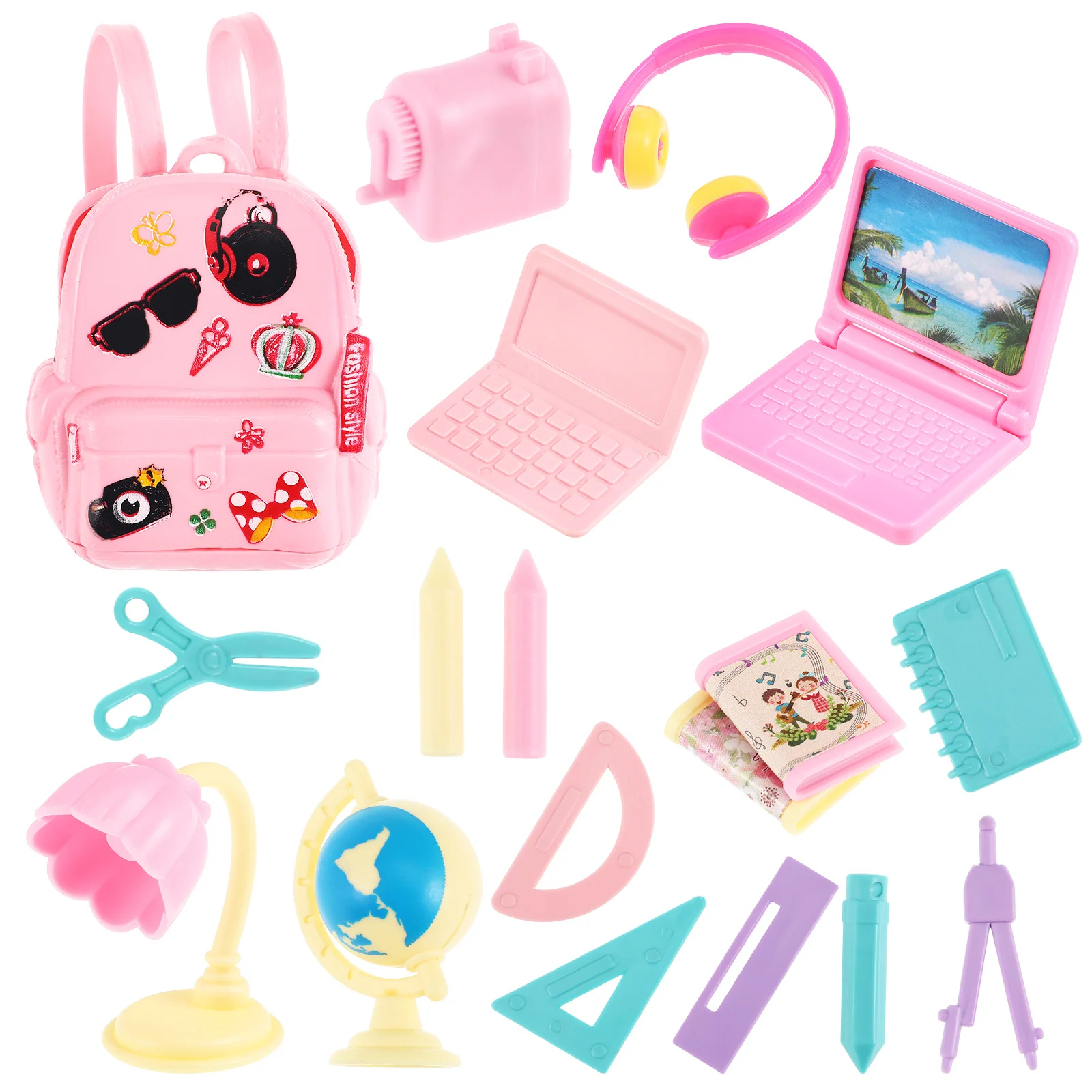 1 Satz 1 Set Mini-Schulbedarf für Rucksäcke, Computer, Lineale, Miniatur-Briefpapier-Set, Zubehör, Spielset-Ordner