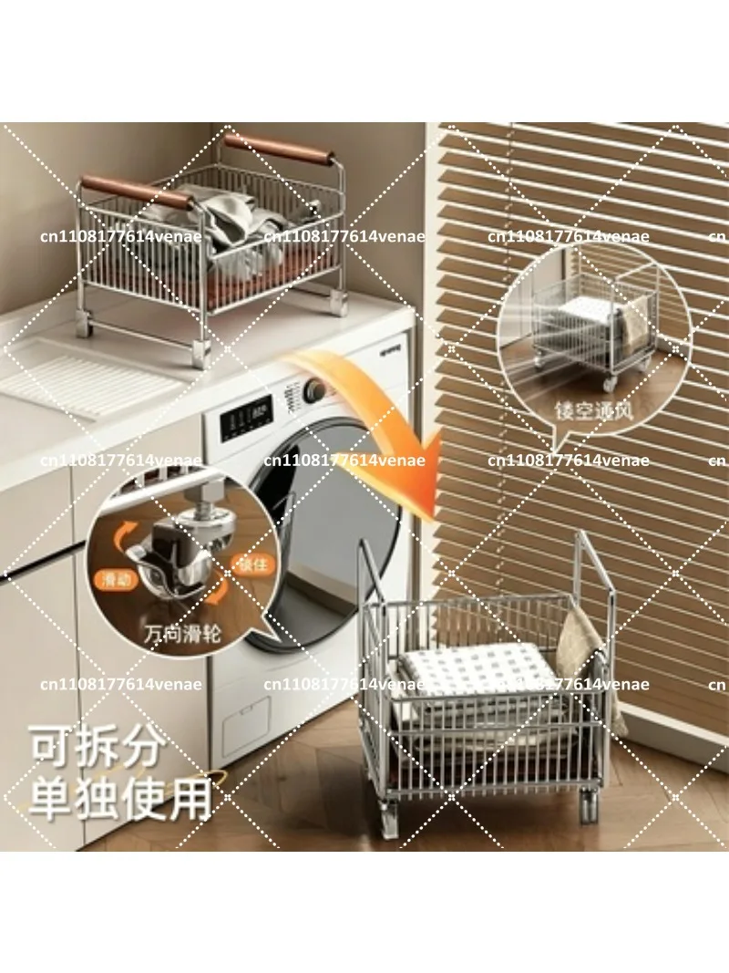 Medieval Mobile Laundry Basket Cart Storage Organizer with Layered Shelves for Bathroom