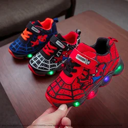 Zapatos de iluminación LED para niño y niña, zapatillas de malla para correr, de superhéroe, talla 21-36