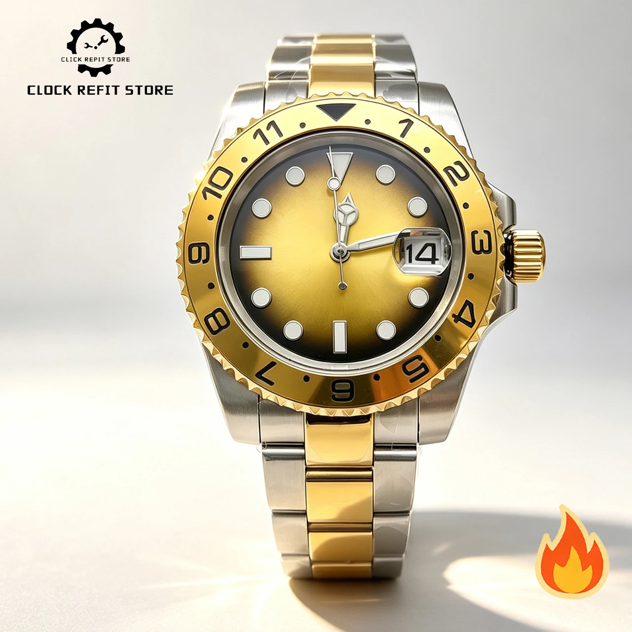 40mm NH35 Two-Tone Men's Watch, Ceramic Bezel Sapphire Crystal Exhibition Back Luminous Dial 50M Waterproof