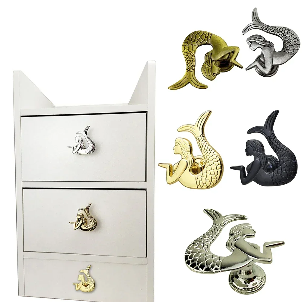 Retro Furniture Handle Drawer Knob Cabinet Door Handle Furniture Handware Mermaid-shaped Cupboard Wardrobe Antique Pull Handles