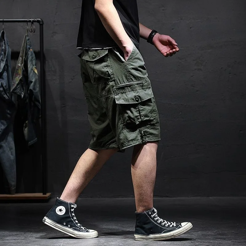 Men's Cotton Camouflage Cargo Shorts Loose Plus Size Casual Multi-Pocket Capri Pants Trendy Streetwear