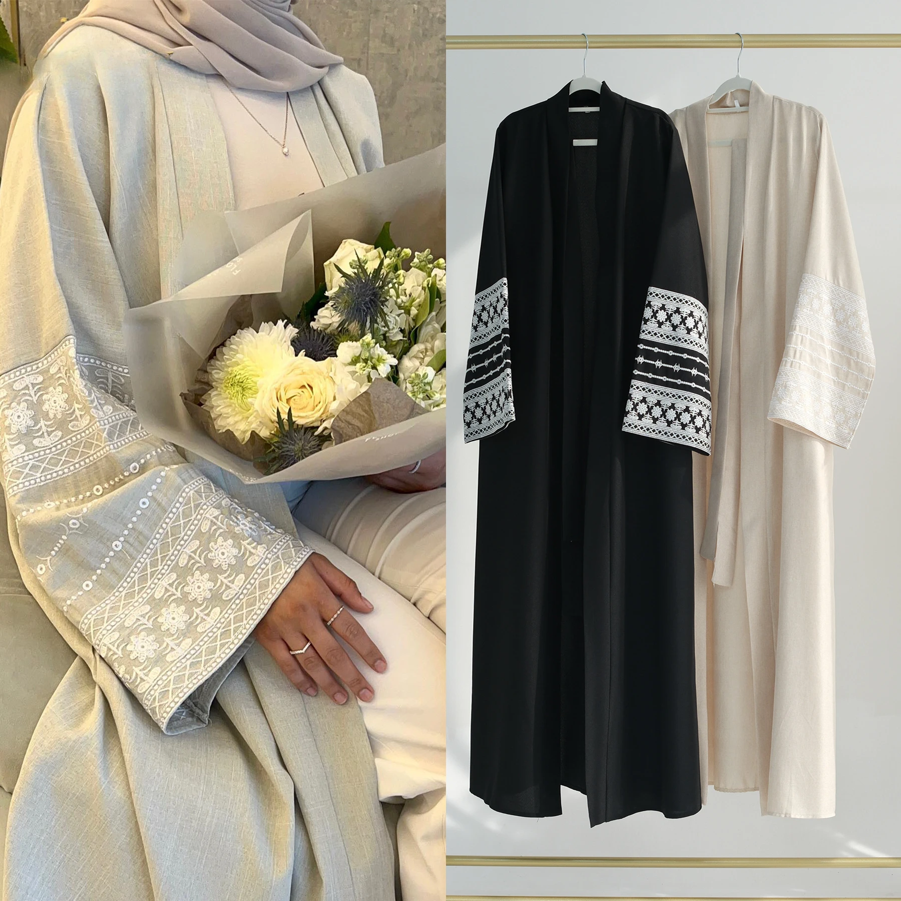 

2024 Ramadan Middle East Turkey Dubai Embroidered Elegant Cardigan Open Abaya Muslim Women Islamic Clothing Dubai Modest Robe