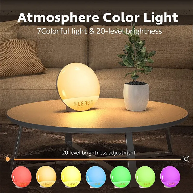 2025 New Intelligence LED Night Light Simulated Sunrise Wake-up Alarm Clock Light Colorful Ambient Bedside Cute Light Lamp