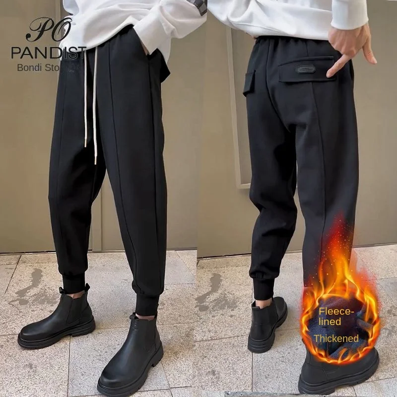 Casual Harem Pants with Elastic Waist for Men Thicken and Fleece Heat Martin Pants Autumn and Winter Sportswear Jogger Trousers