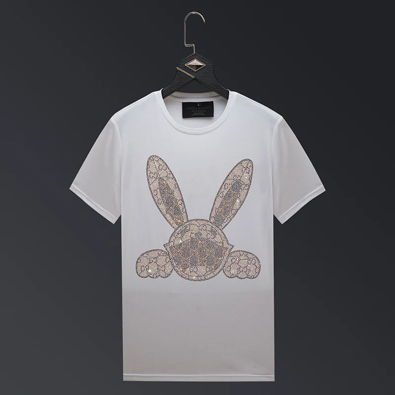 Rhinestones Cartoon T Shirts Men Short Sleeve 2025 Fashion O Neck Slim T-shirts Man