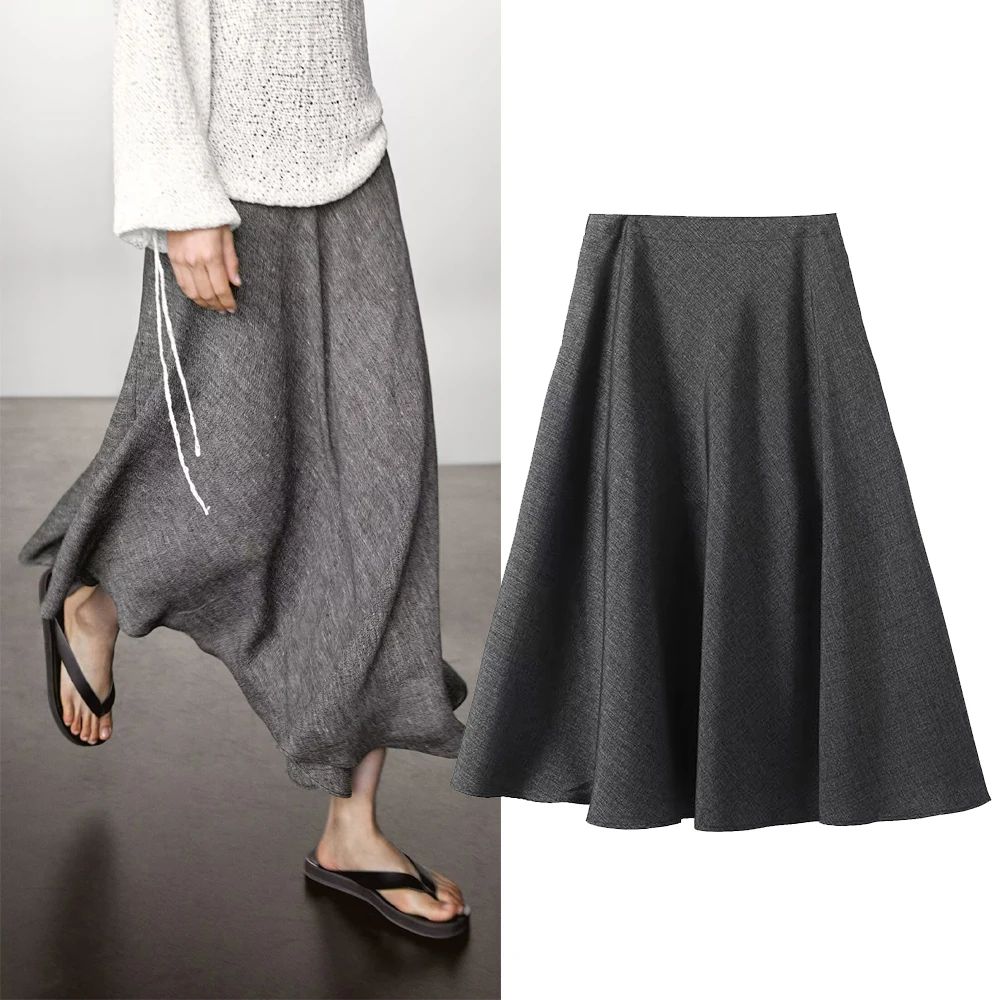 

Faionable mat ey f-length Skirt Women's All-match WMDR H253 Casual High-waist A-line Polyester Fiber Skirt