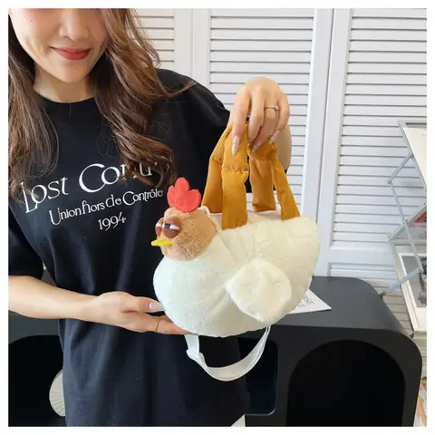 Bolso de gallina a la moda, bolsos de hombro, bolsos de felpa de gallina, bolso de mano con cremallera curativa de pollo feo, bolsos de hombro para chica, bolso de pollo