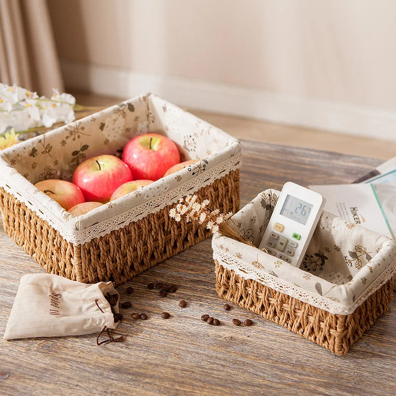Caixa De Armazenamento De Palha Handwoven com Controle Remoto, Cesta De Vime, Frutas, Pão, Lanches Caixas, Organizador De Maquiagem, Recipiente De Armazenamento De Cozinha