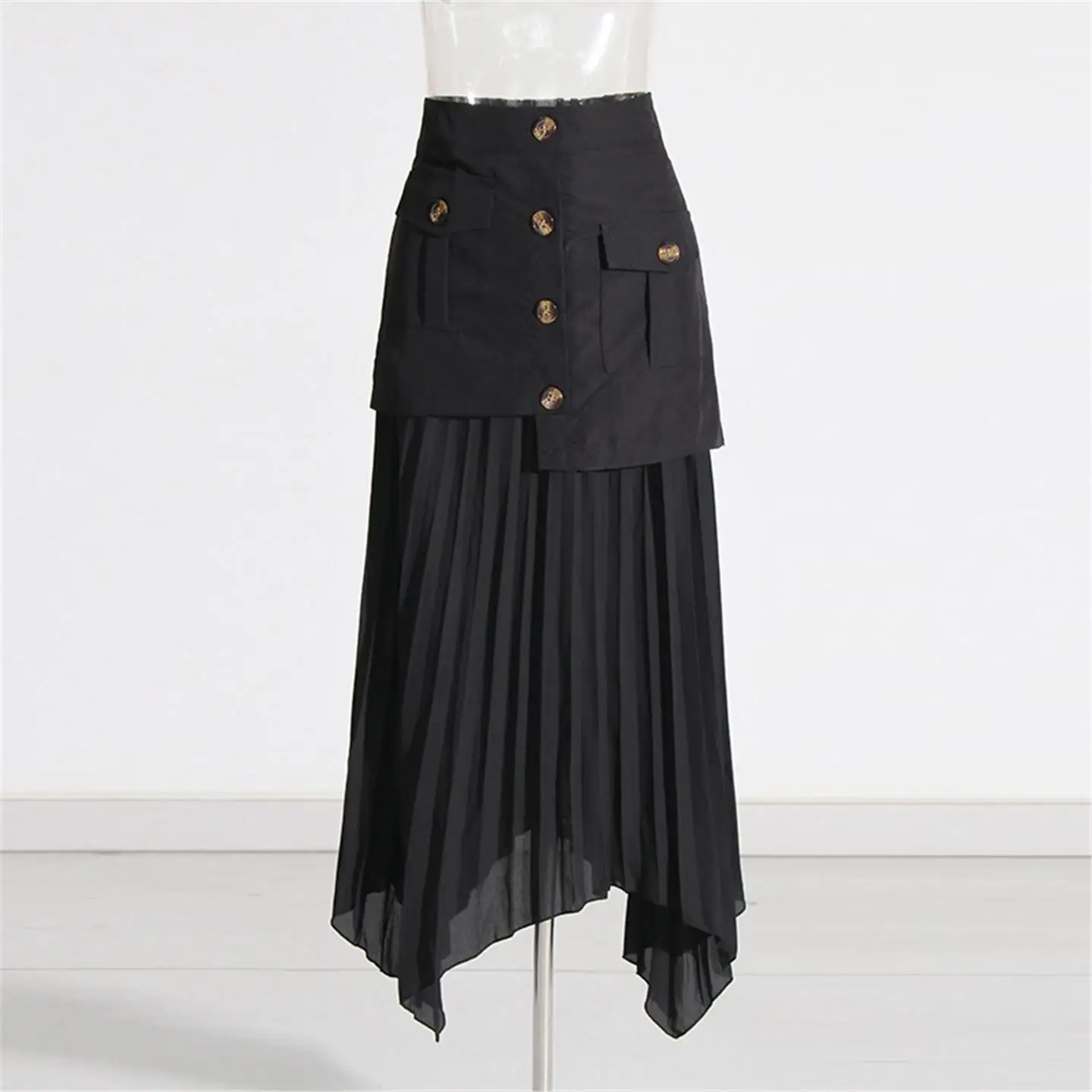 Ele mi-longue gland garniture jupe plissée femmes Faion automne nouveau Sle couleur Pure Blo irrégulière européenne Sle jupe