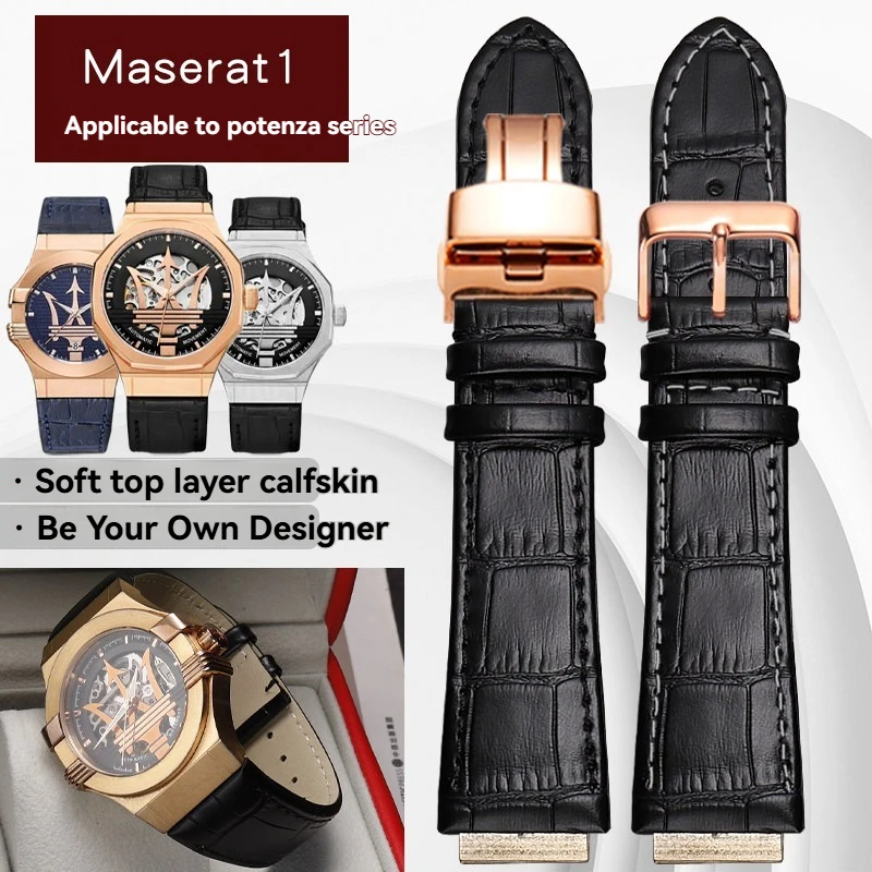 

For Maserati Trident Series Calfskin Watch Strap R8821108039: Durable Casual Watch Strap with Raised Edge for Men and Women