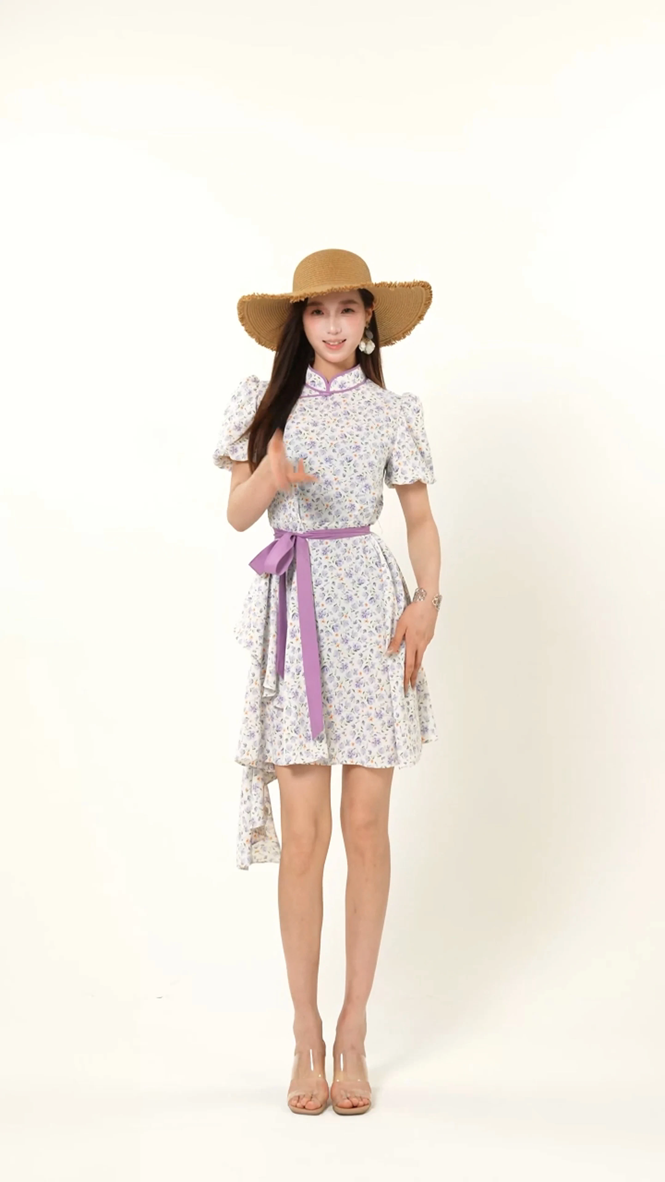 Breathable Floral Cheongsam-Inspired Puff Sleeve Dress Ethnic Style Elegant Vintage Dress
