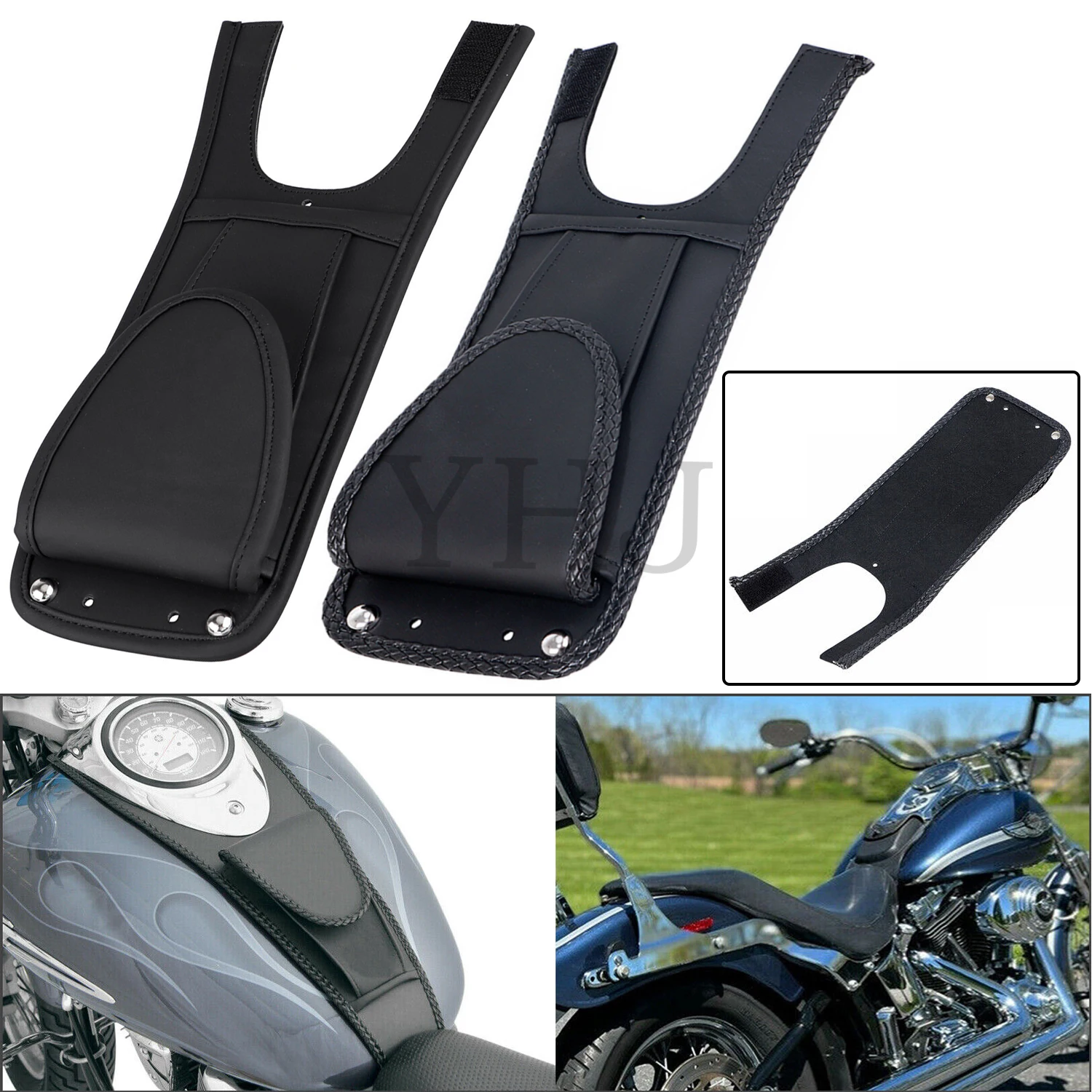 

Black PU Leather Motorcycle Gas Tank Bib Bag For Harley Softail Fatboy Heritage Night Train FXSTB Rocker Springer