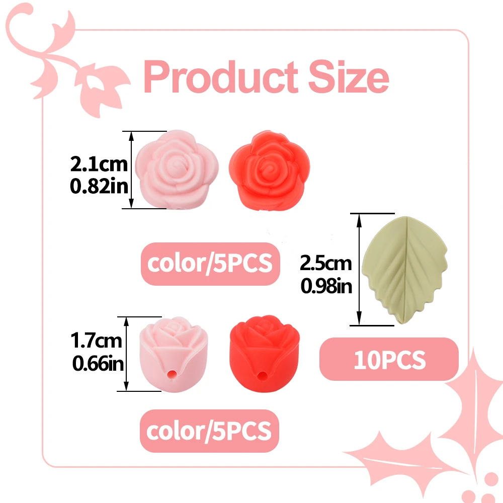 LOFCA 30 Uds. Cuentas de silicona rosas, cuentas focales de flores sin BPA, cuentas de dentición para bebé, accesorios DIY para cadena de chupete,
