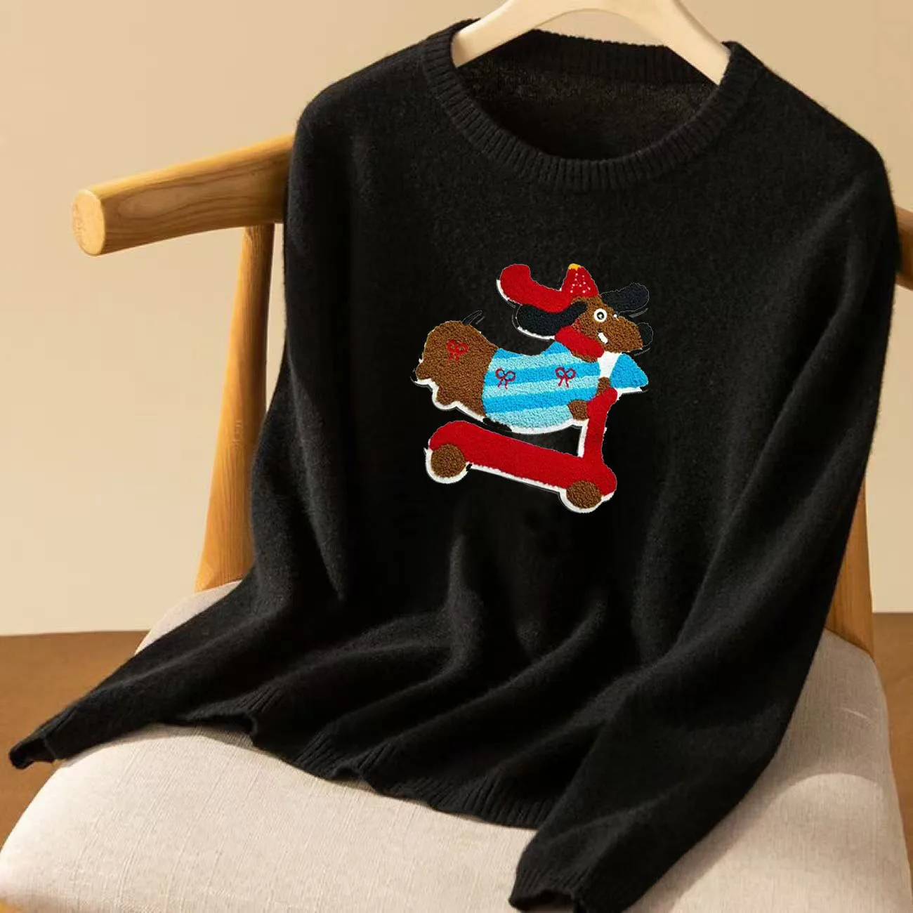 Frauen Schöne Hund Stickerei weiß Grau gelb gestrickte pullover frühling und herbst Koreanische weiche klebrige pullover pullover weibliche