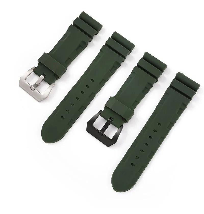 Bracelet de montre en caoutchouc de silicone, bracelet de montre noir bleu vert orange, remplacement pour bracelet Panerai, outils de bracelet, boucle en acier, 22mm, 24mm