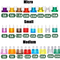 10/50/100pc Micro/Small/Medium Car Fuses 3A 5A 7.5A 10A 15A 20A 25A 30A 35A 40A Amp Auto Blade Type Fuse Set Truck Auto Fuse Set