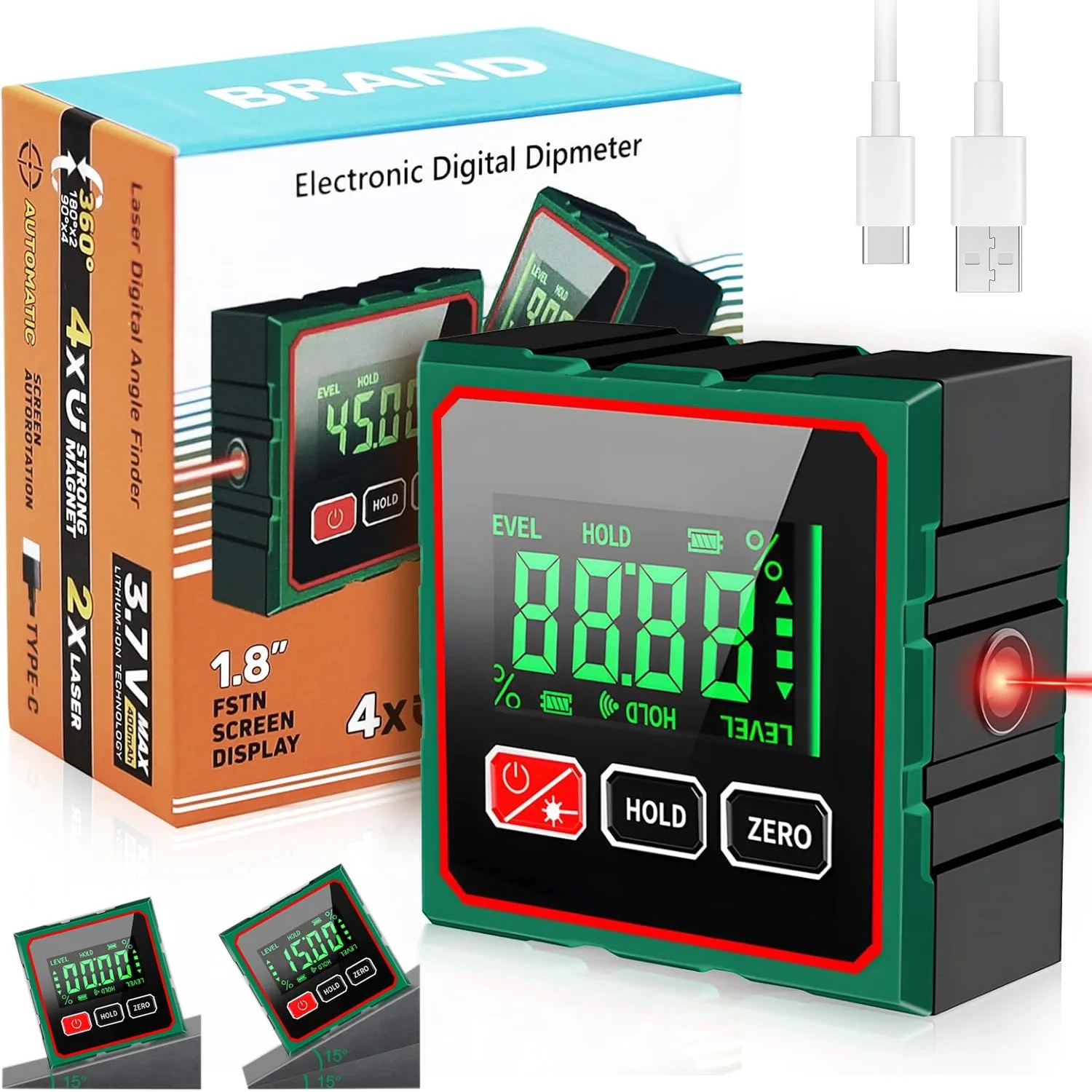 Multifunktionaler magnetischer digitaler Winkelmesser, 360° °   Elektronisches Laser-Winkelmessgerät für Tischlerei, Sanitär- und Reparaturarbeiten