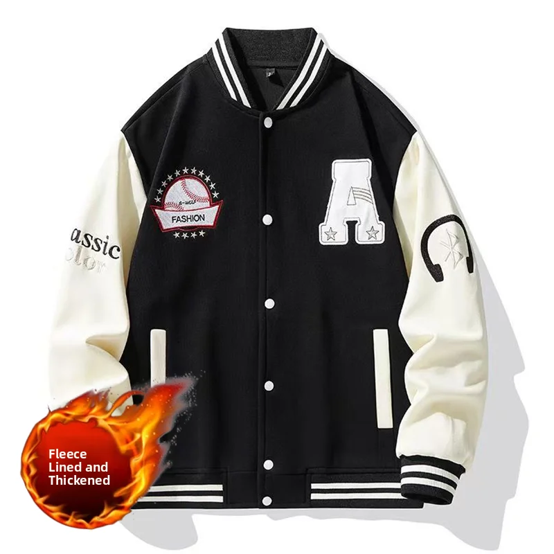 

American Sle Baseball Jaet Men's Autumn Winter Fce Lined Pilot Jaet Student Letter Print Couple College Sle Jaet