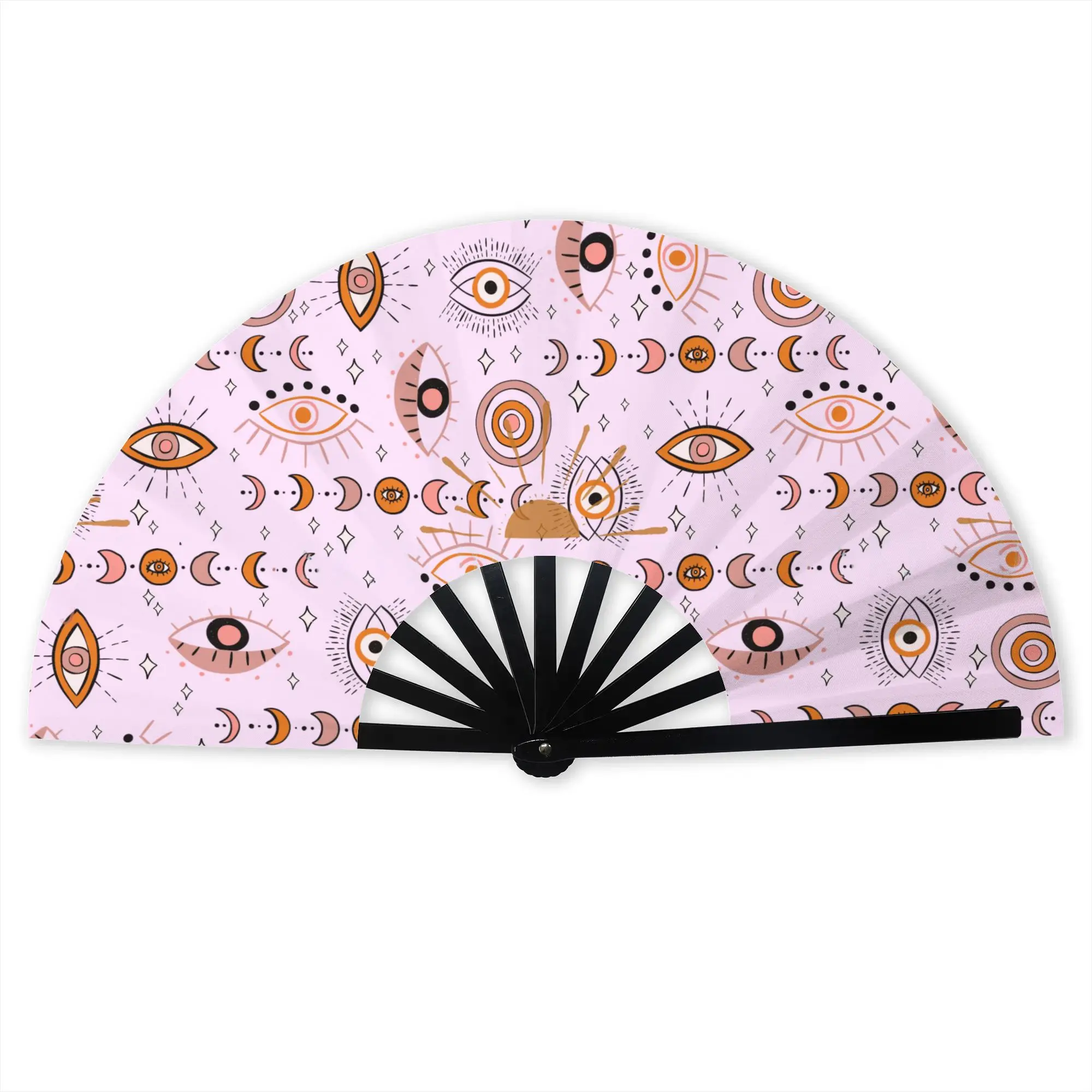 Evil Eye   Traditional Folding Fan Oriental Art Hamsa Lucky Charm High-Quality Polyester Fans Gift Classic Decorative Hand Fan