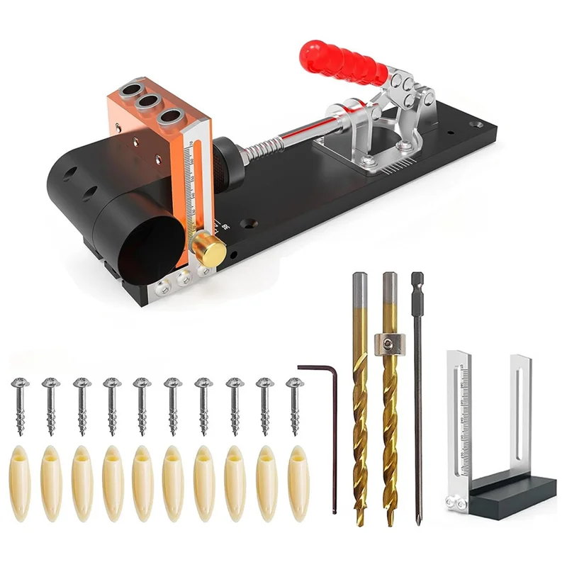 

Premium-1Set Pocket Screw Jig Woodworking Tool Professional Jig Kit With 3 Drilling Hole Tools
