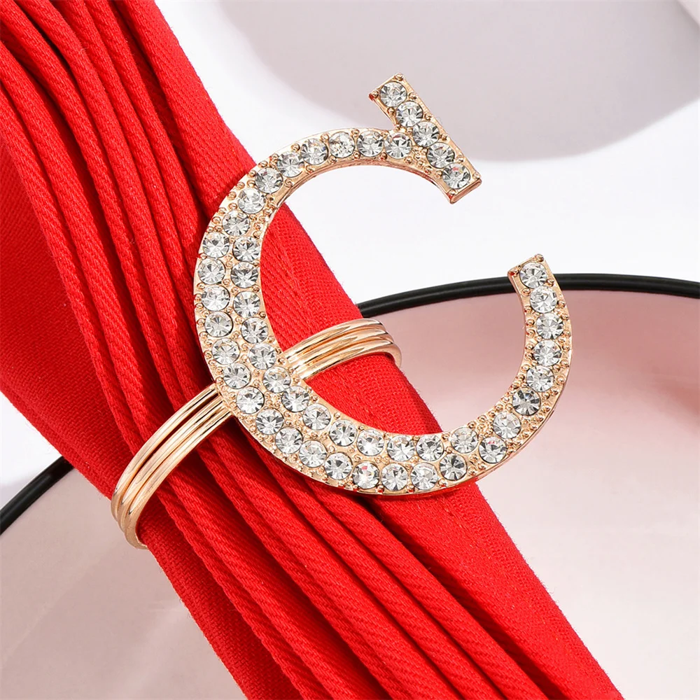 6 / PCS new diamond inlaid English letter napkin ring Napkin Ring Hotel Restaurant towel buckle ornaments free of shipping