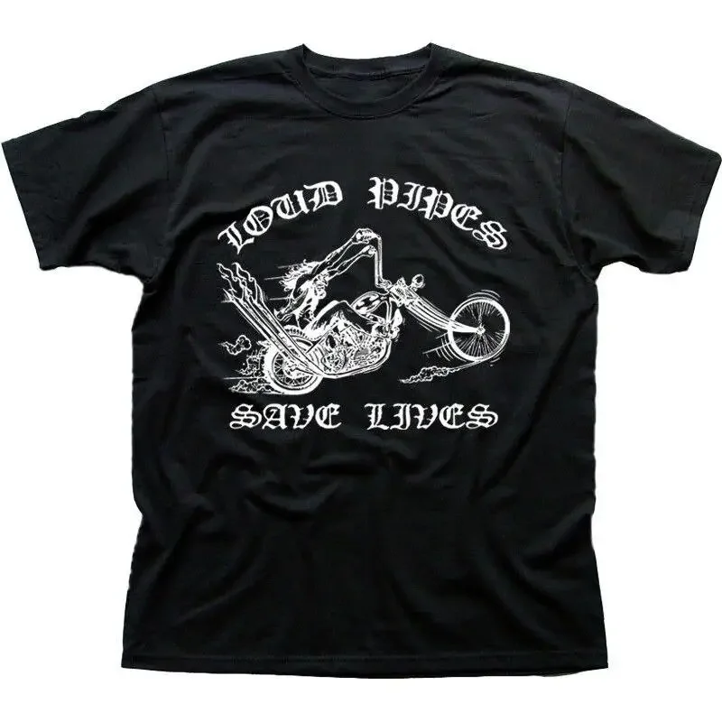 Loud Pipes Save Lives Motorcycle Biker Chopper black printed t shirt OZ9132