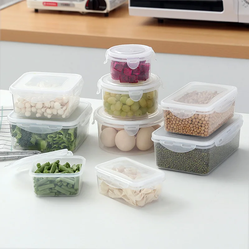 3PCS Transparent Crisper Vegetable Fruit Food Refrigerator Storage Box Student Microwave Heating Lunch Box Kitchen Organizer