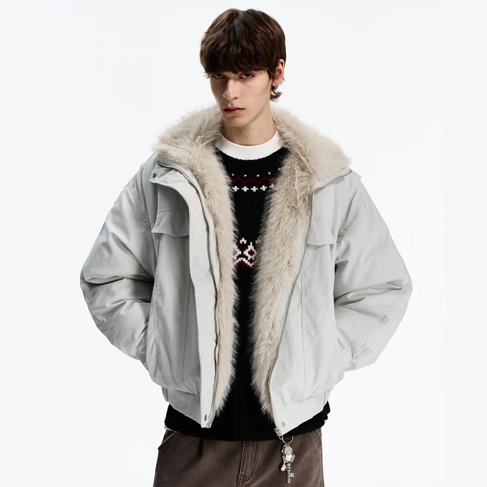 

Men Winter Fur Collar Vintage Fashion Loose Casual Padded Cotton Cargo Parkas Jacket Streetwear Warm Thicken Quilted Bomber Coat