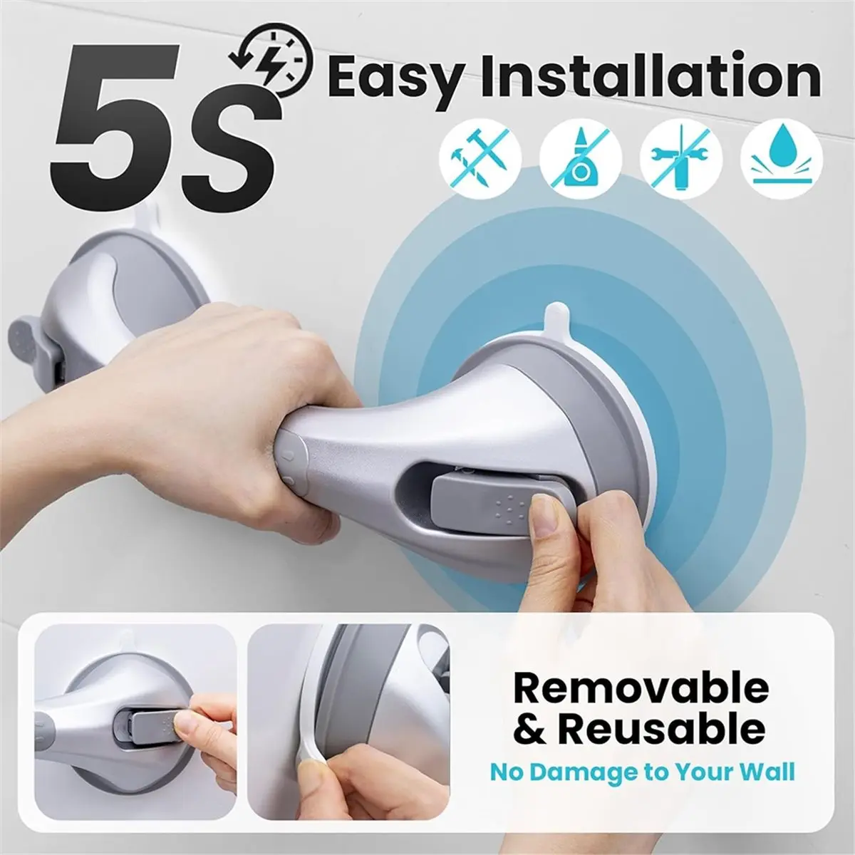 giftnew Shower Grab Bar, 12 Inch Shower Handle for Bathtubs and Elderly, Suction Grab Bars for Seniors Bathroom Safety Handles