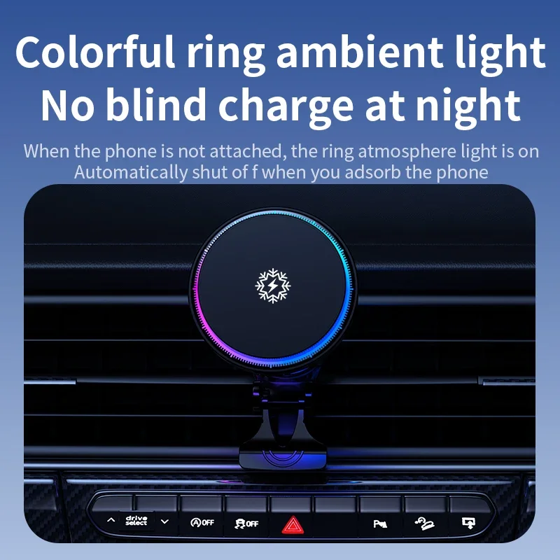 15W ice Cooling Magnetic Wireless Car Charger for iPhone 16 15 14 13 12 Pro Max MacSafe Car Phone Holder Fast Charging Station image 5