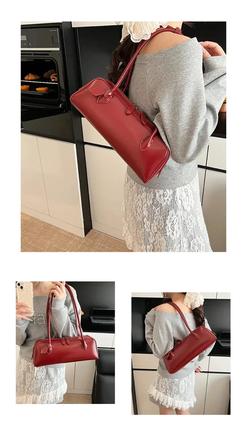 Vintage Lange Schultertasche für Damen, Luxuriöse Rindsleder-Handtasche, Damen-Umhängetasche für Pendlerinnen und Einkäufe – Detail 14