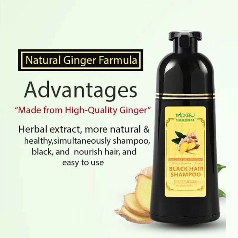 

Mokeru Ginger Herbal 5 Minutes Fast Hair Dye Black Shampoo Permanent Long Lasting Grey Hair Color Dye Shampoo For Women and Men