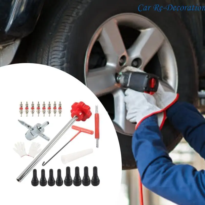 

R58D Portable 22pcs Tire Repair set Corrosion Resistant Valves Cores Removal for Car & Outdoor Enthusiasts Facing Emergencies