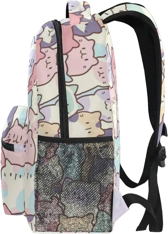 Colorful Cats Bookbag Cute Animal Pattern Schoolbag Business Laptop Roomy Backpack Bookbag for Hiking Traveling Camping