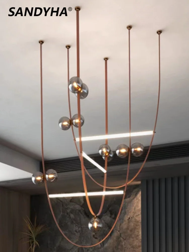 

SANDYHA Stylish Glass Ball Pendant Lights Modern Chandelier for Living Room Dining Bedroom Villa Home Décor Bright Lighting