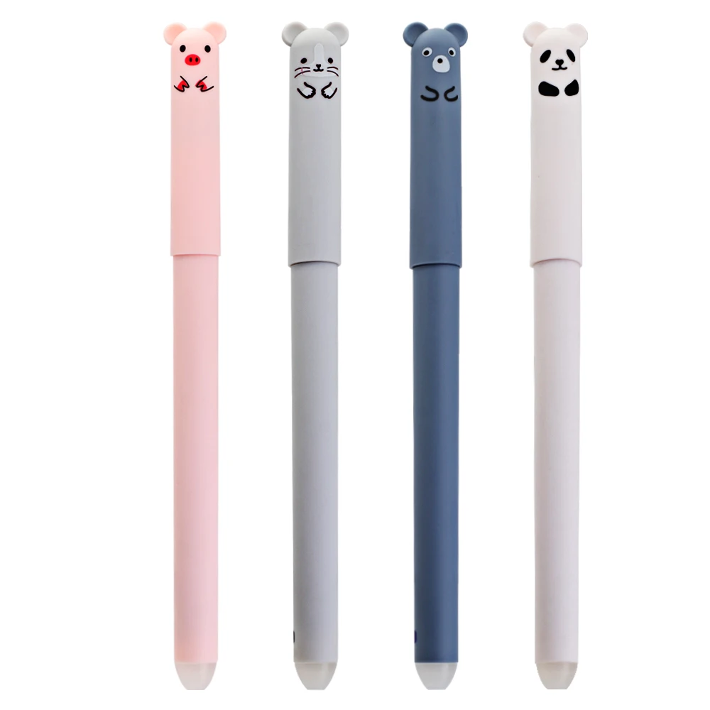 12pcs Animals Panda Erasable Gel Pen 0.5mm Blue Black Erasable Pen Refills Rods Washable Handle School Supplies Stationery