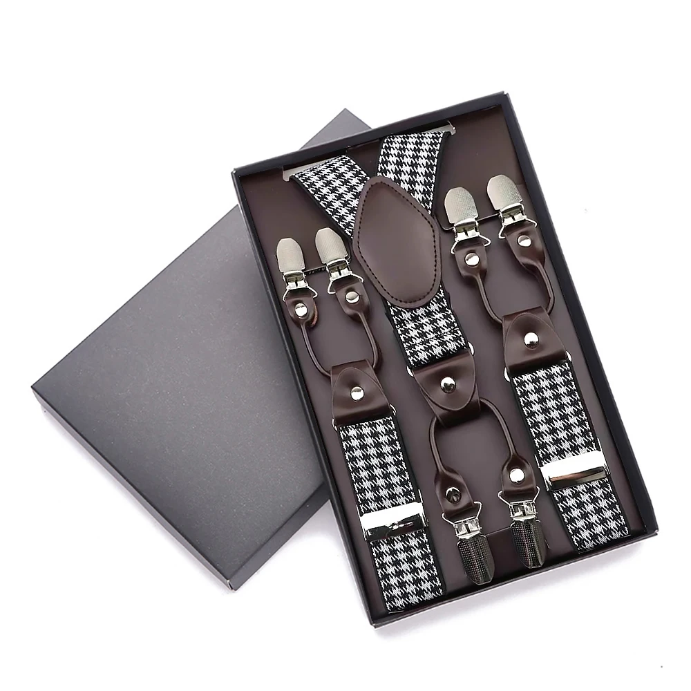 Gift Box Elastic Suspender Braces Armband Leather 6 Clips Braces Vintage Casual Suspensorio Unisex Adjustable Braces Accessories