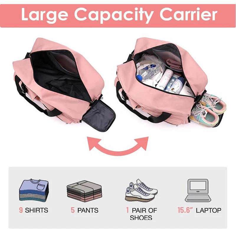 Sports Gym Duffle Bag with Shoes Compartment Weekend Travel Overnight Bag for Women and Mens Foldable For Swimming Basketball