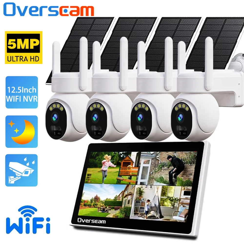 

12''5 LCD Monitor 10CH WiFi NVR 5MP Solar IP Camera Security Outdoor Wireless Color Night Vision CCTV Video Surveillance System