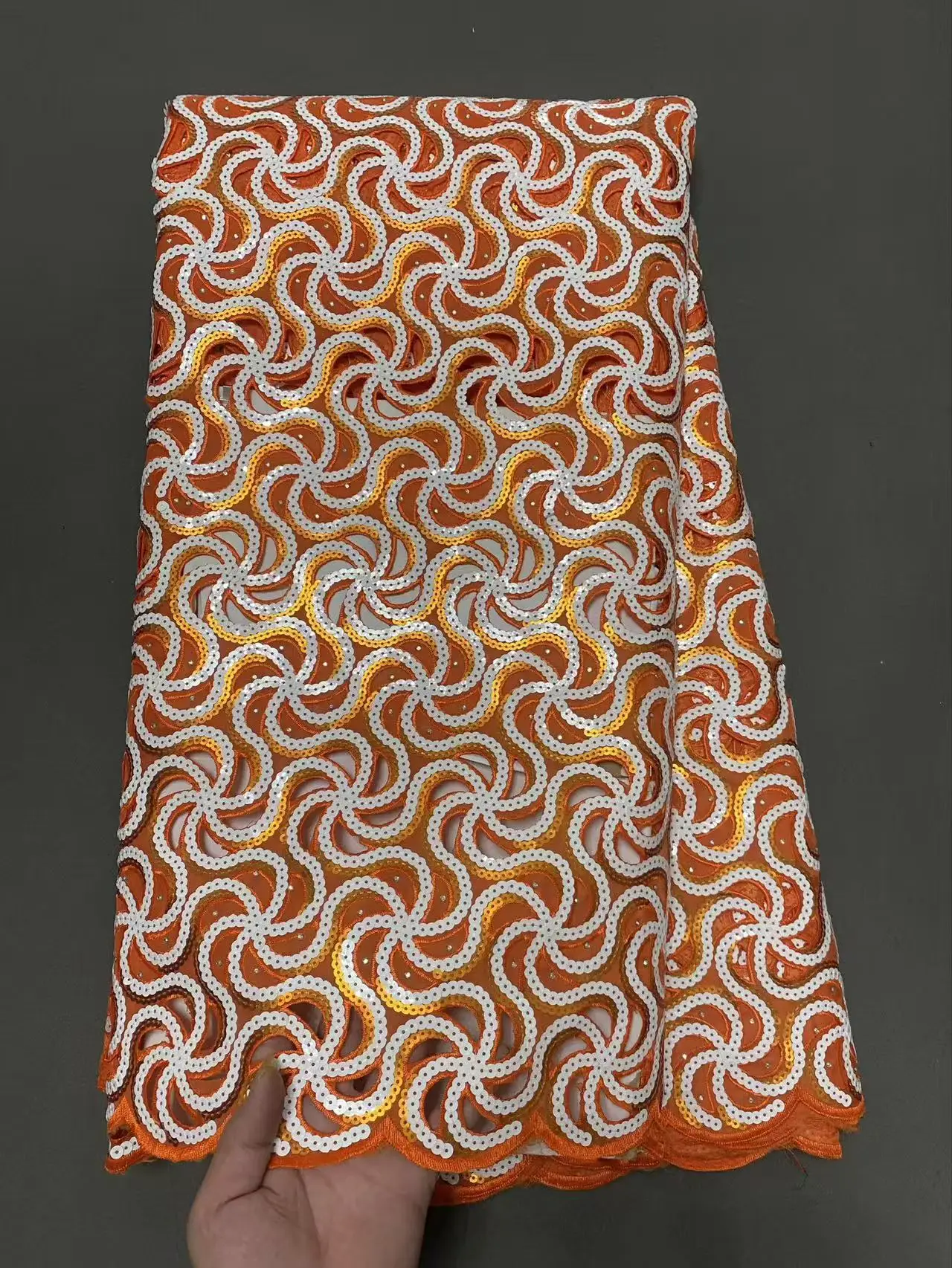 Luxury African Organza Lace Fabric with Sequins, Soft and Handcut, Nigerian and Ghana Sewing Wear, High Quality, 5 Yards H150-1