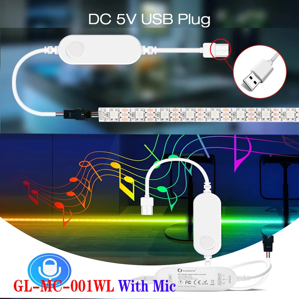 GLEDOPTO DC5V USB Port  WLED ESP32 Mini LED Controller Dynamic Music Sound Mode Use for WS2811 WS2812 WS2812b LED Strip Light