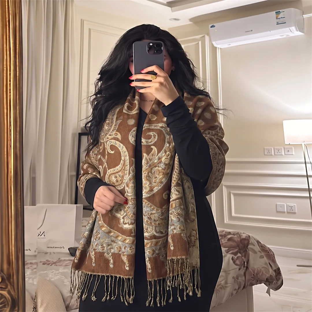 Fashion Paisley Flower Tassel Jacquard Shawl Wrap Soft Breathable Scarf Multi Color Muslim Hijab Wedding Daily Outdoor Cover Up