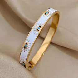ALLYES Trendy 316L Stainless Steel Devil Eye Bracelet For Women Charm White Enamel Wrist Waterproof Bangles Bracelets Jewelry