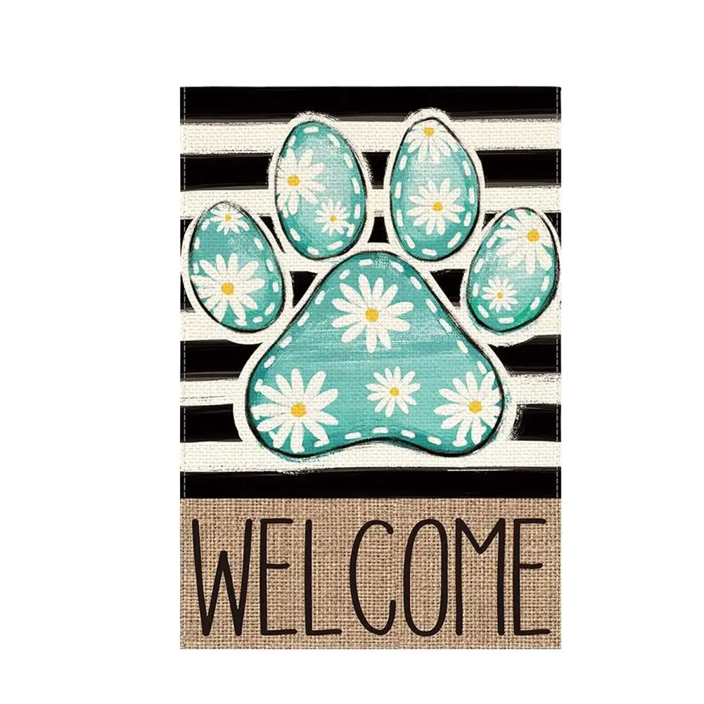 Welcome To The Spring Garden Double-sided Flag Cute Print Paw Supplies Home Outdoor Yard Decoration Decor Seasonal W9g4