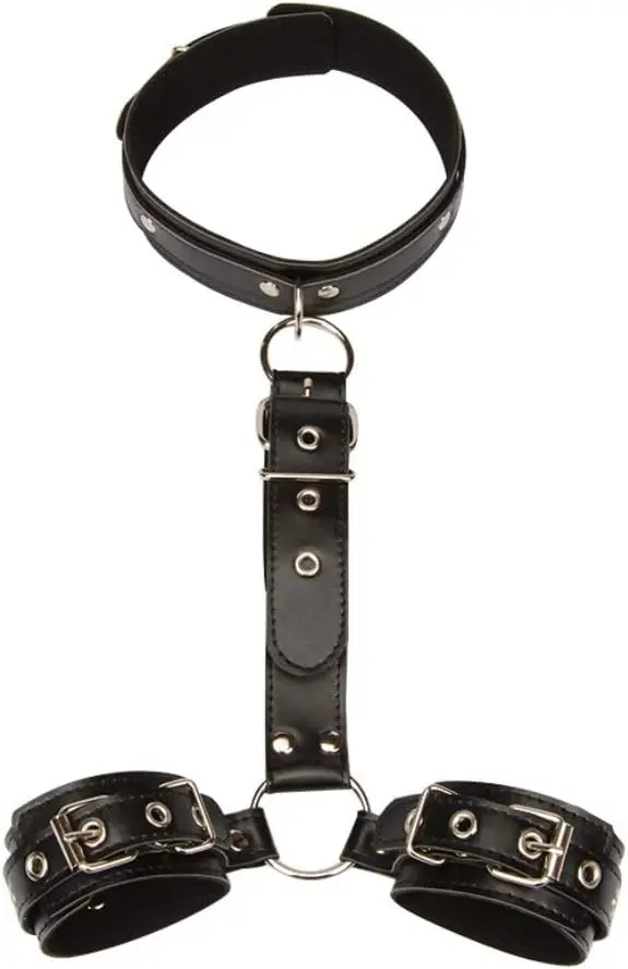 Kit de restrições pescoço para pulso conjunto bondage couro bdsm colar ajustável adulto sm kit para casal por sexbaby