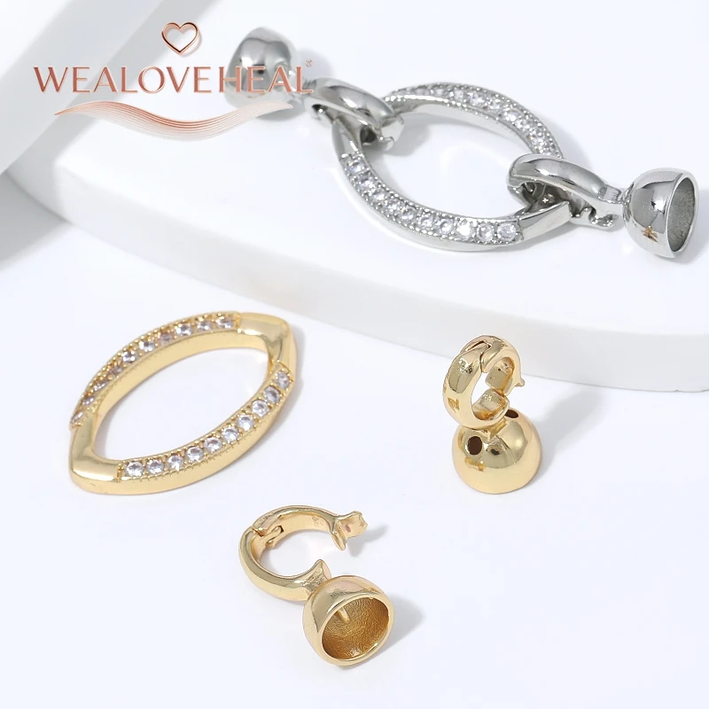 18K vergoldeter Messingverschluss mit Zirkonia und Perle, mikrobesetzter ovaler Verbinder für DIY-Armband- und Halsketten-Schmuckherstellung. – Detail 17