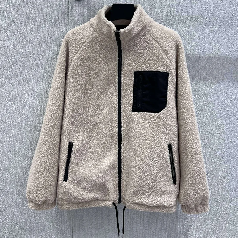 

Высококачественное женское шерстяное пальто в стиле пэчворк с подолом на шнурке и карманом на молнии, зимняя одежда 251102293