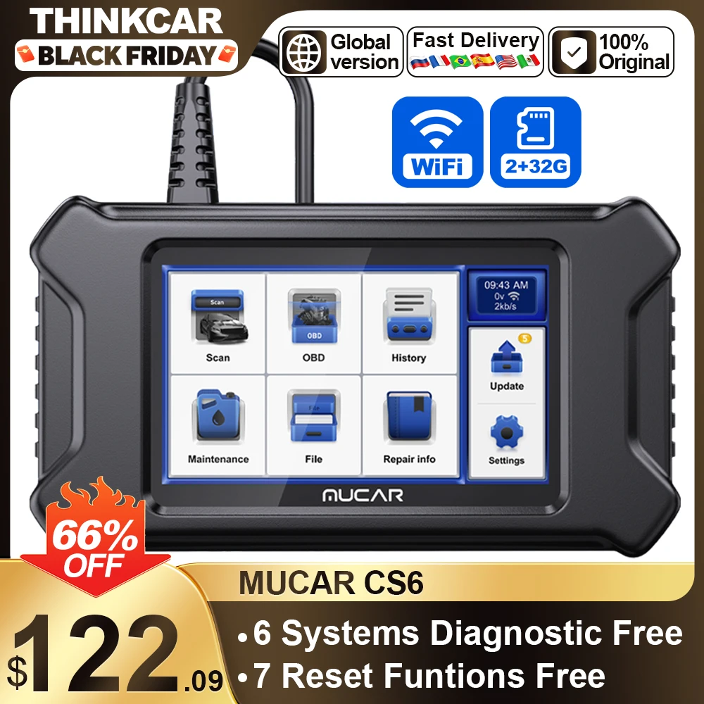 MUCAR CS6 CS4 OBD2 Scanner Diagnostic Tool, Scanner for Car with 4 Systems ABS SRS ECM TCM and 5 Reset Services Oil EPB SAS TPMS